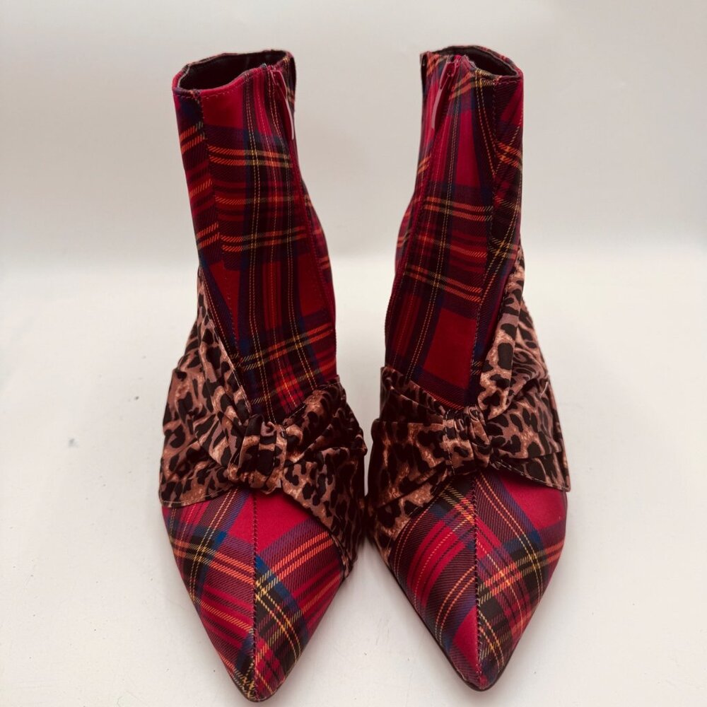 Torrid Betsy Johnson Red Plaid & Leopard Print High Heel Ankle Boots 11W Womens
